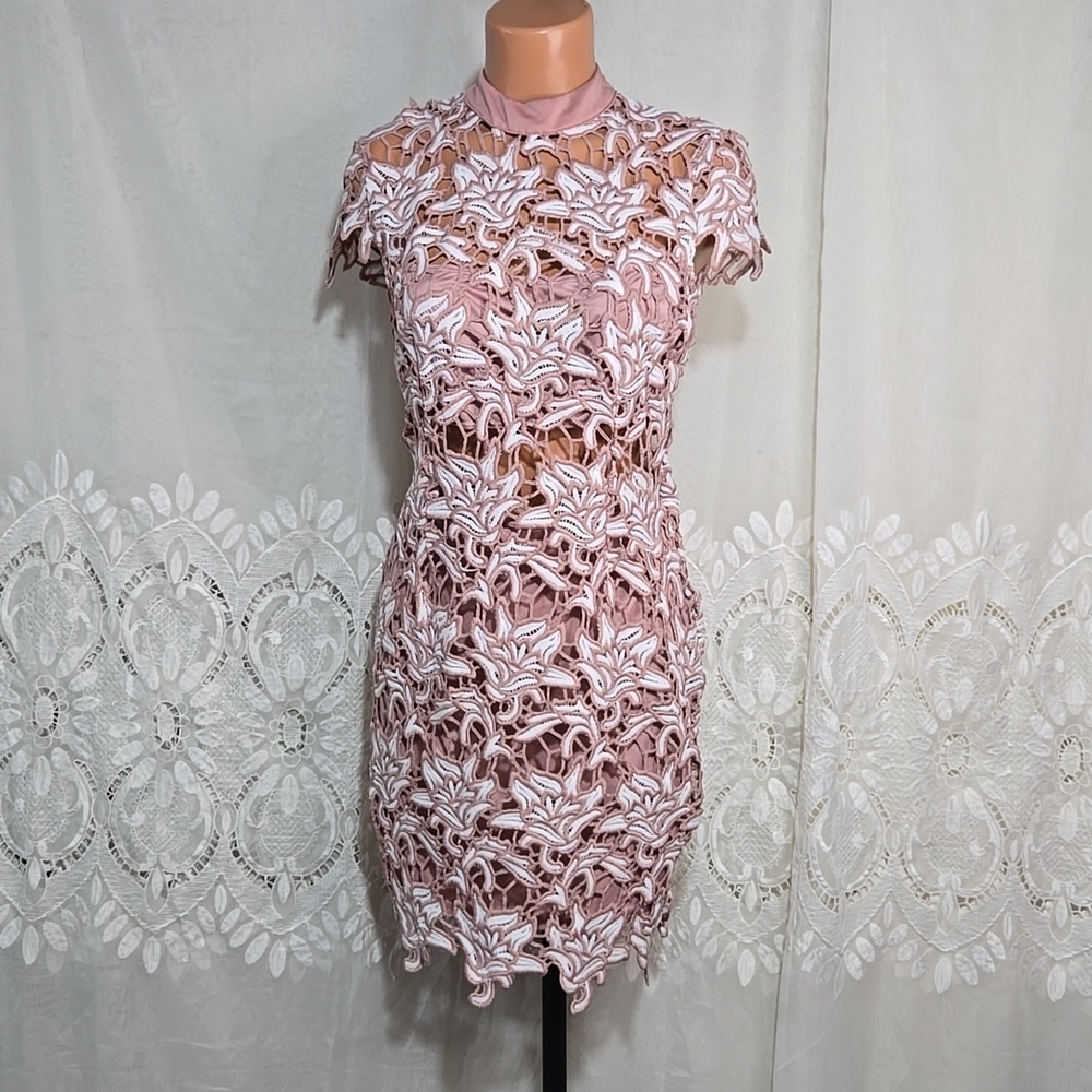 Swank Blue Rose & White Lace Dress sz Large